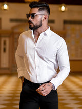 White Tuxedo Full Sleeves Cotton Shirt - Tistabene