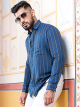 Blue Striped Full Sleeves Giza Cotton Shirt - Tistabene