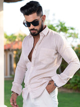 Beige Full Sleeves Giza Cotton Shirt - Tistabene