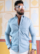 Pale Blue Full Sleeves Giza Cotton Shirt - Tistabene