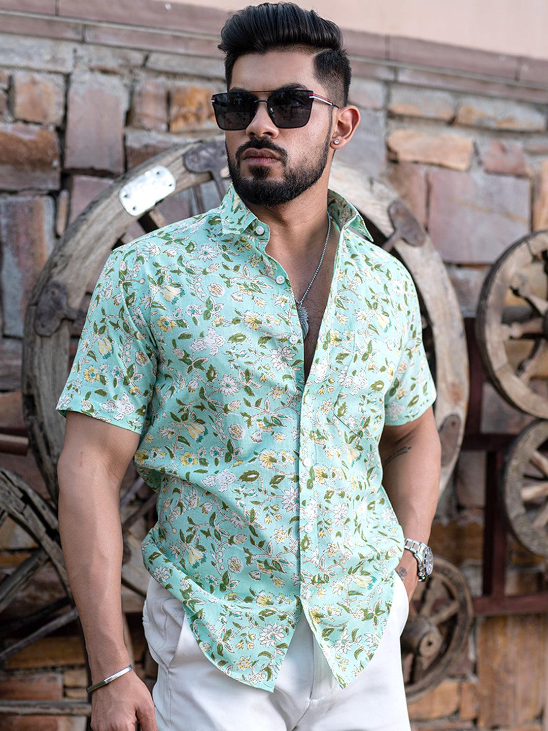 Green shirt with sales print