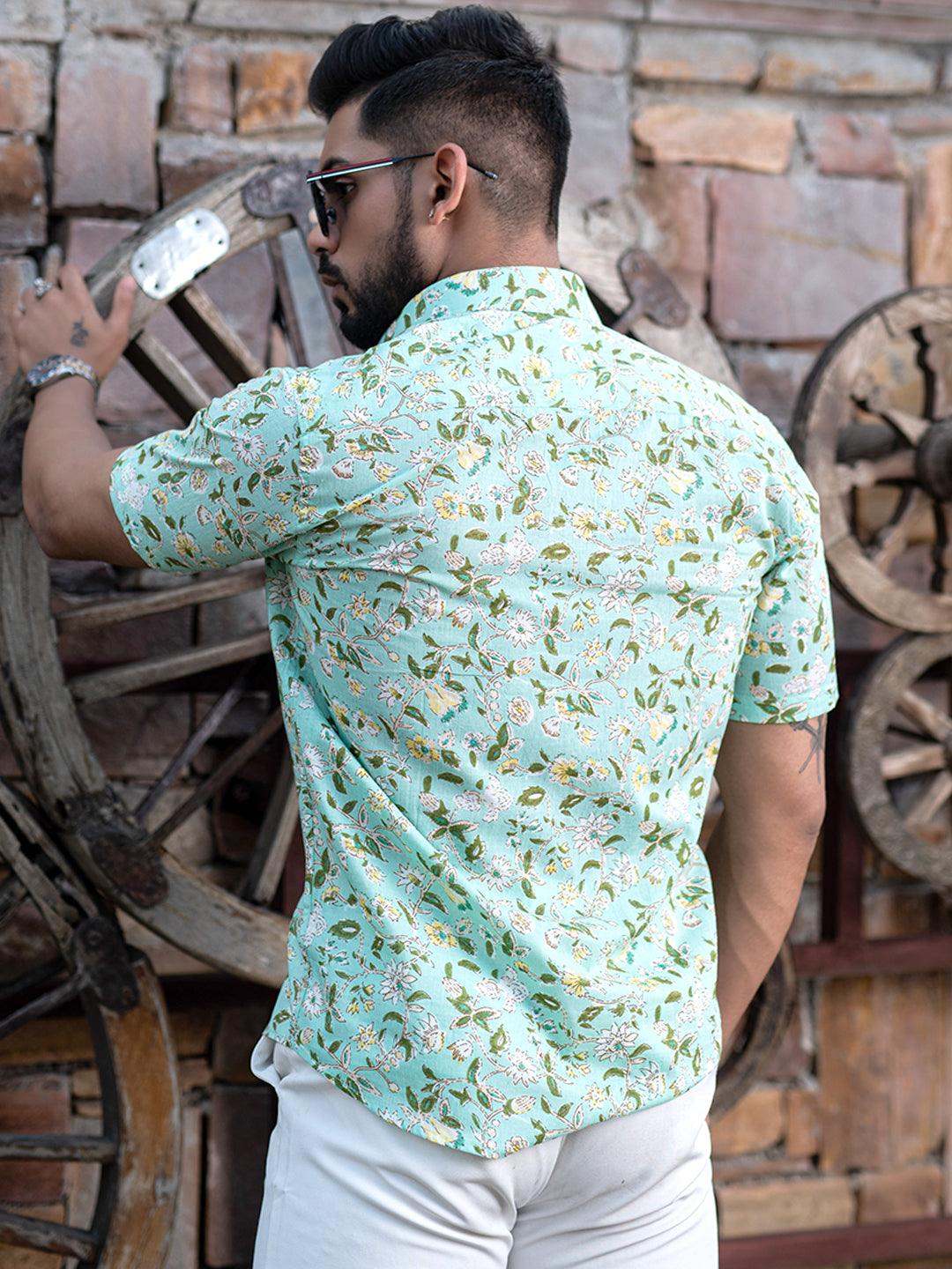 Green shirt with store print