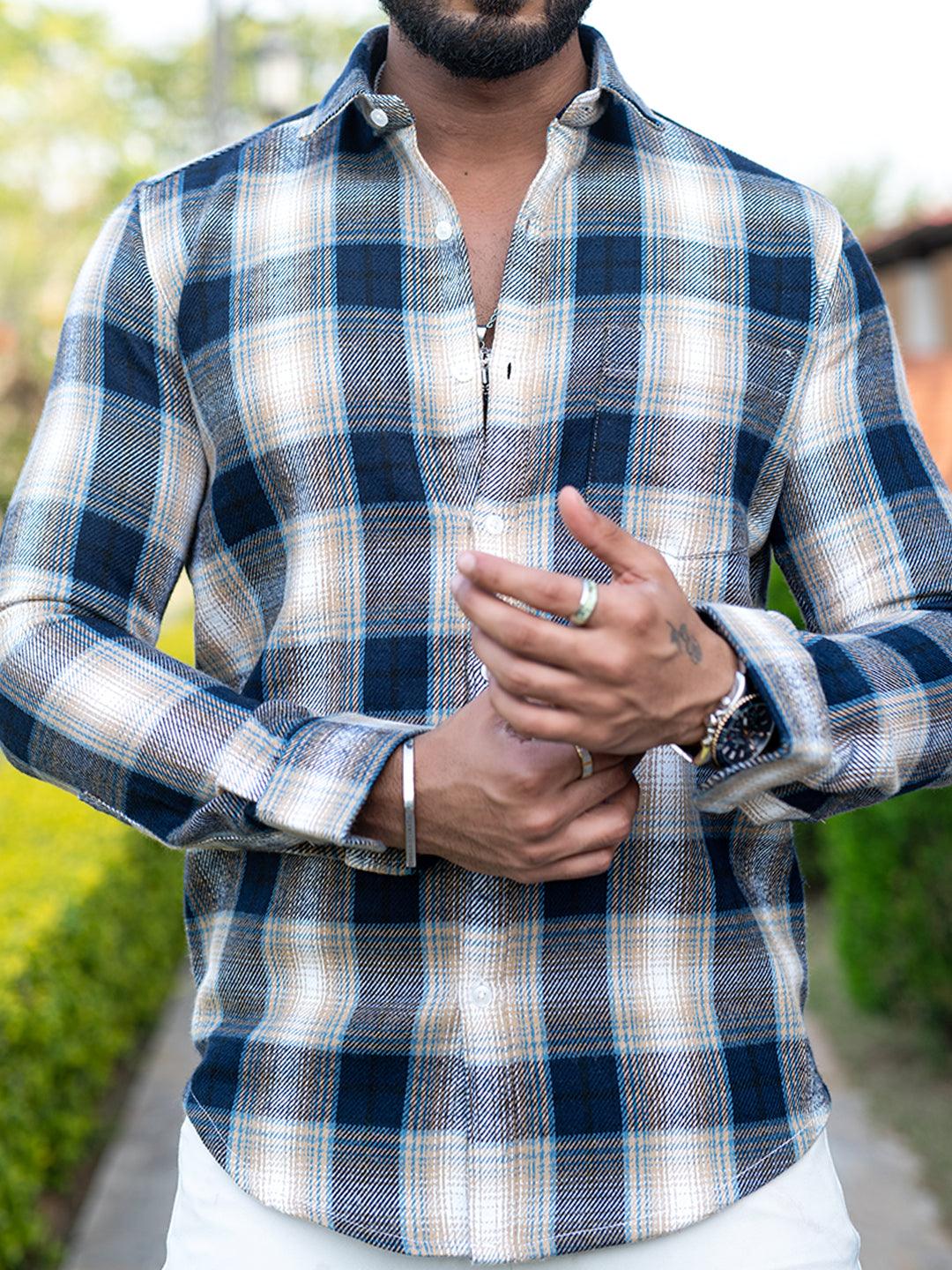 Twill Checks Check Black and White Full Sleeve Men Casual Cotton Shirt