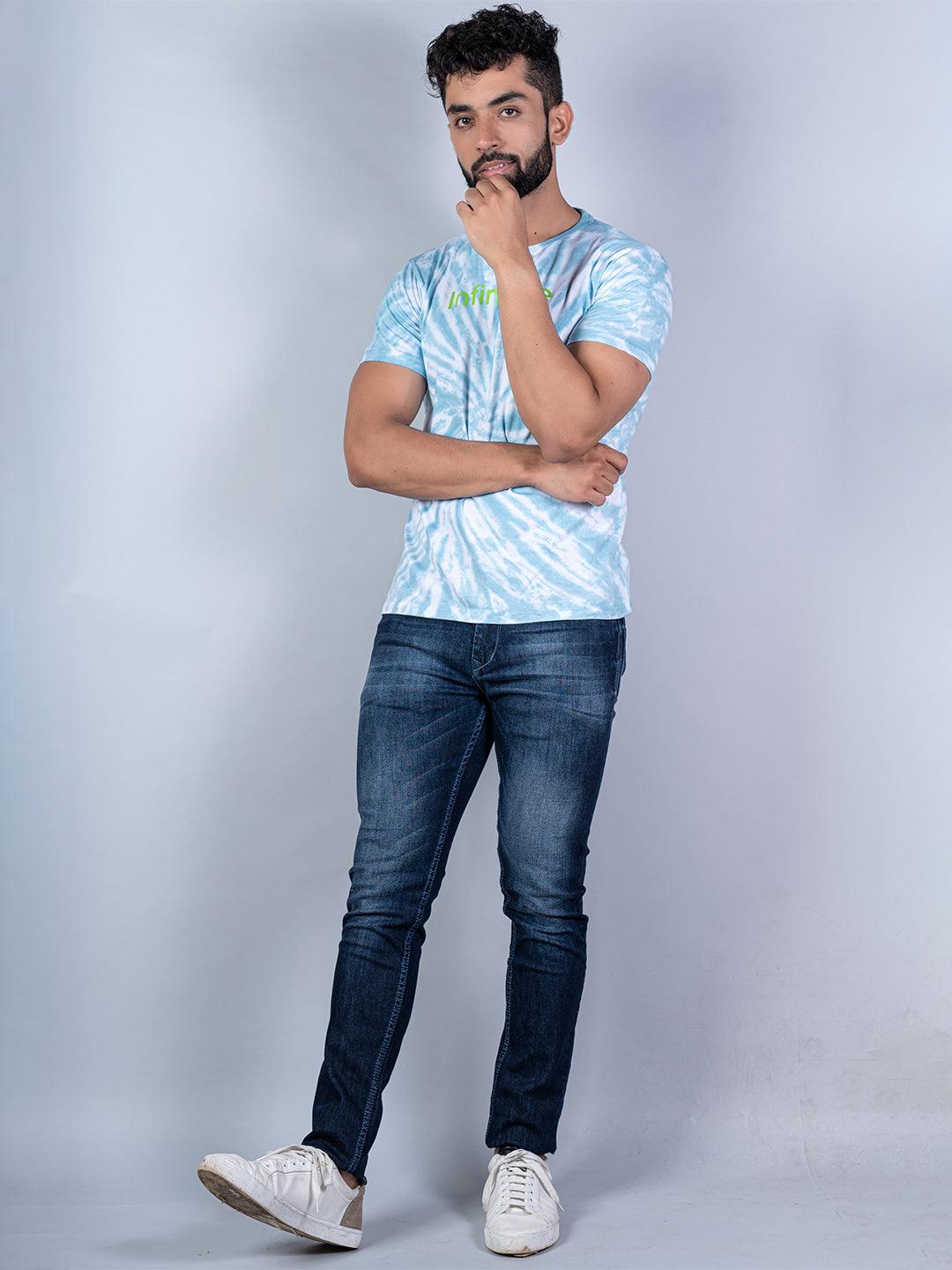 Buy Faded Blue Color Infini-tee Printed Tie-Dye Cotton T-Shirt Online | Tistabene XL