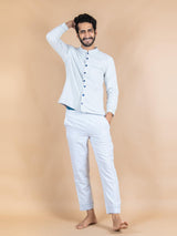 Mandarin Collar 3 Layer Mulmul Night Suit - Tistabene