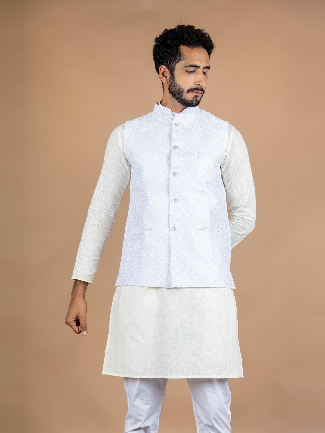 Buy Kurta Pajama for Boys with Gold Design Nehru Jacket – Mumkins