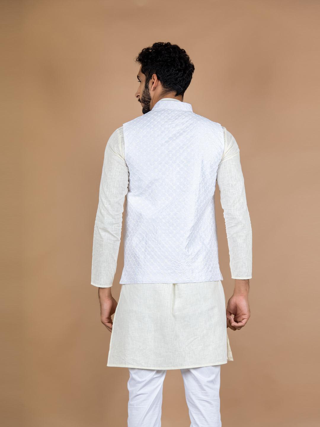 Brown Kurta Pyjama With Embroidered Nehru Jacket