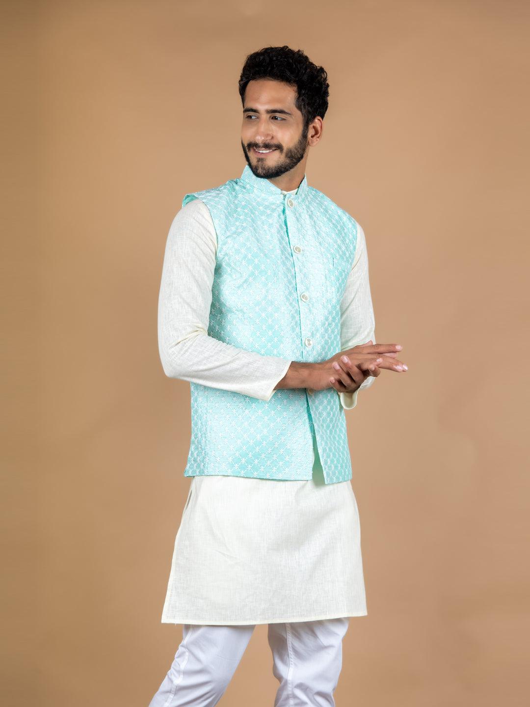 Buy online Green Silk Nehru Jacket from Jackets for Men by Veera Paridhaan  for ₹1240 at 61% off | 2024 Limeroad.com