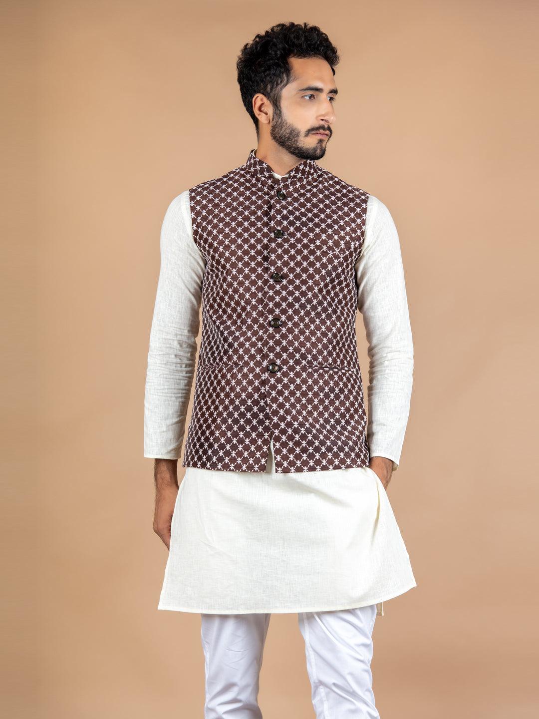 Raj Nehru Jacket in Camel Plaid