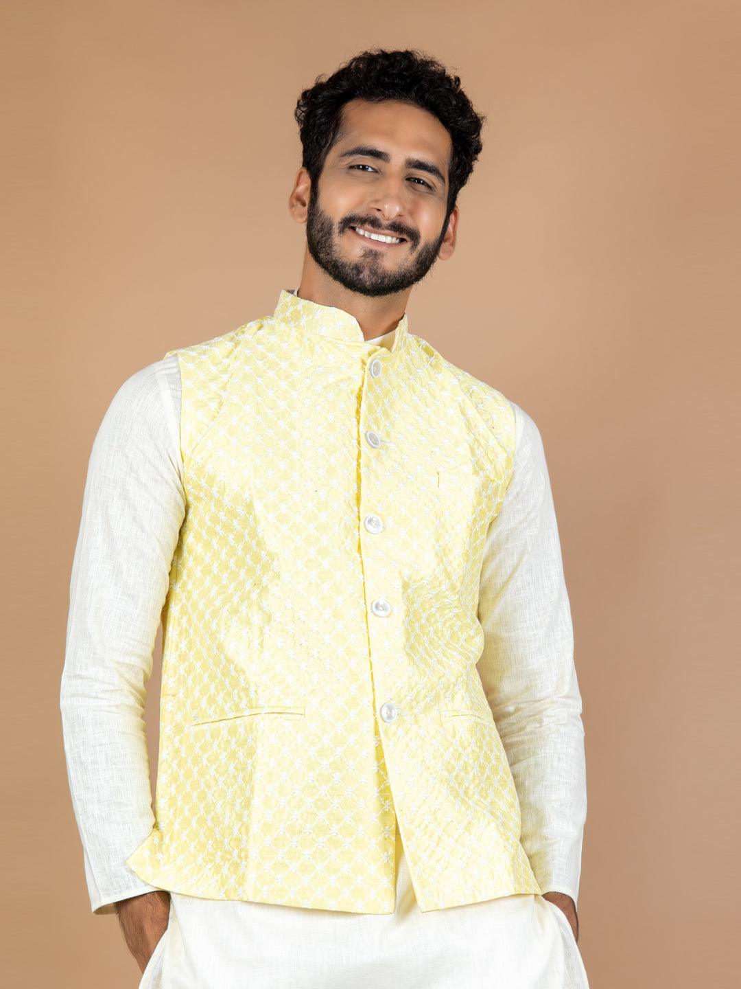 Gold Yellow Nehru Jacket for Men – Saris and Things