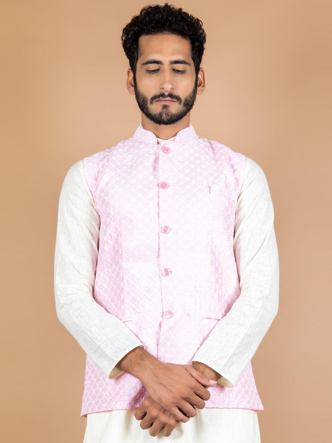 Off White Kurta Pajama With Nehru Jacket