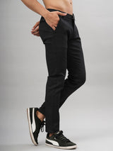 Solid Black Distressed Cotton Pant - Tistabene