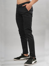 Solid Black Distressed Cotton Pant - Tistabene