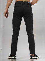 Solid Black Distressed Cotton Pant - Tistabene