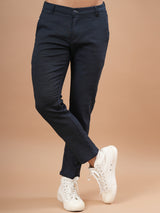 Solid Navy Blue Distressed Cotton Pant