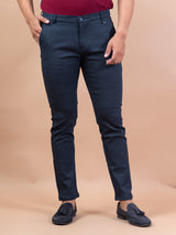 Solid Navy Blue Distressed Cotton Pant