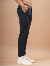 Solid Navy Blue Distressed Cotton Pant