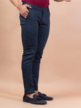 Solid Navy Blue Distressed Cotton Pant