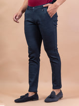 Solid Navy Blue Distressed Cotton Pant