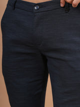 Solid Navy Blue Distressed Cotton Pant