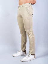 Beige Solid Cotton Twill Trouser - Tistabene