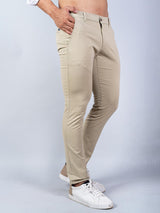 Beige Solid Cotton Twill Trouser - Tistabene