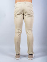 Beige Solid Cotton Twill Trouser - Tistabene