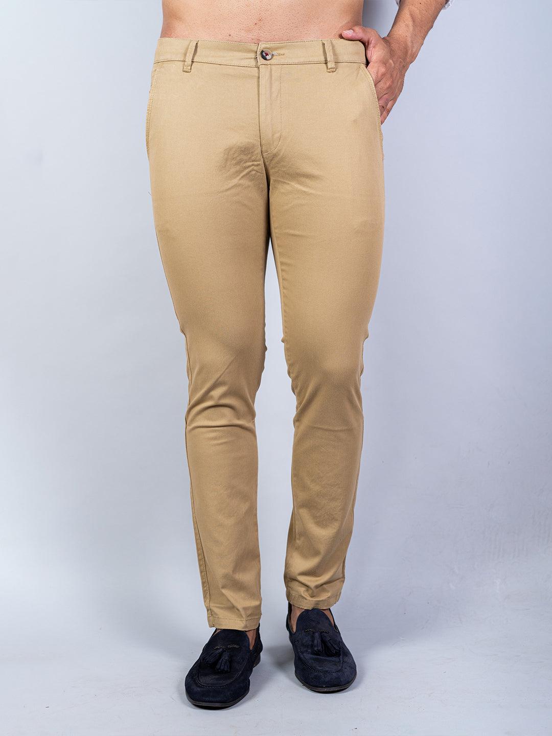 Khaki Derby Jeans Community Twill Cotton Lycra Solid Slim Tapered Mens  Trouser