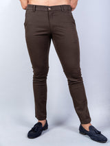 Brown Solid Cotton Twill Trouser - Tistabene