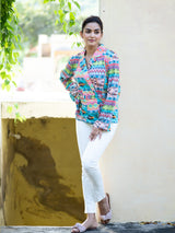 Abstract Printed Kimono Shirt With Belt For Women