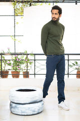 Olive Green Turtle neck sweater - Tistabene