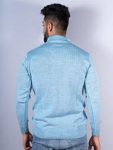 Powder Blue Color Classic Zipper Men's Sweater