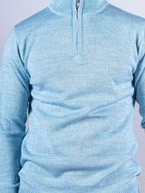 Powder Blue Color Classic Zipper Men's Sweater - Tistabene