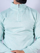 Green Color Classic Zipper Men's Sweater - Tistabene