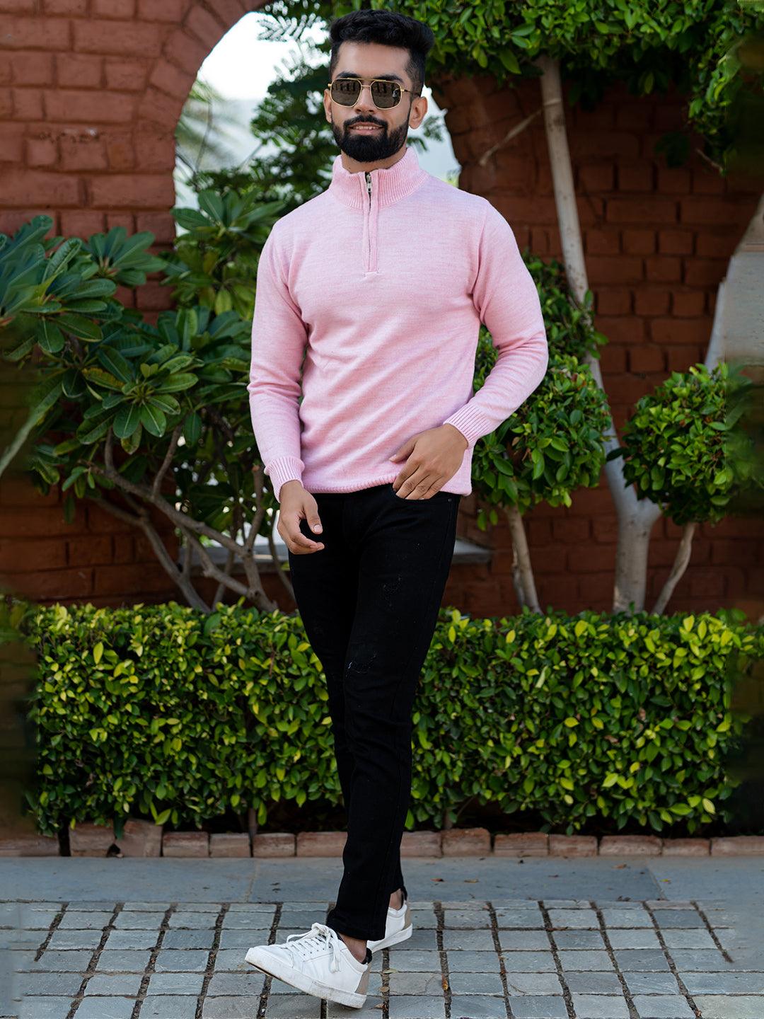 Buy Light Pink Color Classic Zipper Men's Sweater Online | Tistabene ...