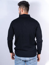 Black Color Classic Zipper Men's Sweater - Tistabene