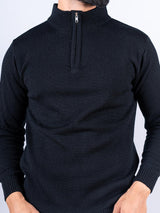 Black Color Classic Zipper Men's Sweater 