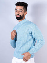 Powder Blue Color Turtle Neck Men's Sweater - Tistabene