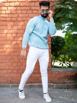 Powder Blue Color Turtle Neck Men's Sweater - Tistabene