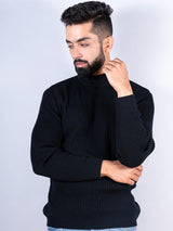 Black Color Turtle Neck Men's Sweater - Tistabene