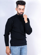 Black Color Turtle Neck Men's Sweater - Tistabene