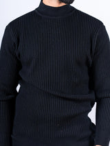 Black Color Turtle Neck Men's Sweater - Tistabene