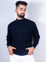 Navy Blue Color Turtle Neck Men's Sweater - Tistabene