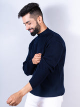 Navy Blue Color Turtle Neck Men's Sweater - Tistabene