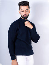 Navy Blue Color Turtle Neck Men's Sweater - Tistabene