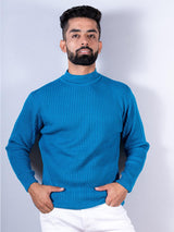 Teal Blue Color Turtle Neck Men's Sweater - Tistabene