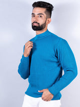 Teal Blue Color Turtle Neck Men's Sweater - Tistabene