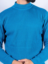 Teal Blue Color Turtle Neck Men's Sweater - Tistabene