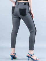 Colorblock Chess Skinny Fit Jeans For Women