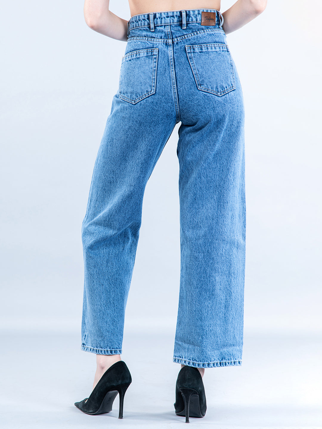 Light Blue Straight Flared-fit Jeans For Women